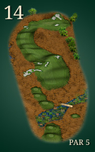 THE REVERSE QUESTION MARK SHAPE OF THE PAR-5 14TH.  HOLE DESIGN BY EDWARD NYGMA? (KIDDING!) MAP COURTESY OF ERIN HILLS